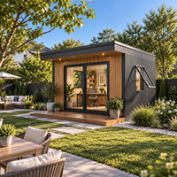 Cabine de travail de jardin pour l'apprentissage à domicile, espace de concentration silencieux avec lumière naturelle, rangement intelligent et design intérieur confortable