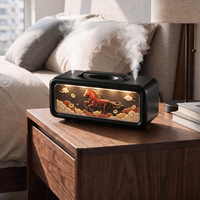 Humidificateur à brume froide USB de table en plastique avec projection rotative, diffuseur d'huiles essentielles à flamme RGB et design à ondulations d'eau