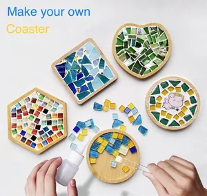 हस्तनिर्मित मोज़ेक कोस्टर किट, गर्म बेच पेय के लिए DIY शिल्प किट बांस coasters