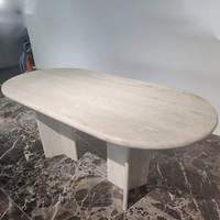 Table à manger de luxe moderne américaine ovale en travertin, granit ou marbre, pour 4, 6, 8, 10 ou 12 personnes, avec 2 pieds, disponible en 1,6m, 1,8m, 2m, 2,4m