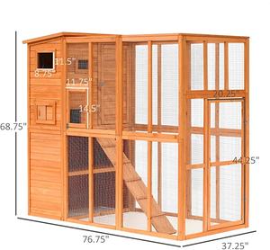 GreenGrowクラシック通気性四つ筋大型無垢材屋外キャットハウス木製ケージ付きプレミアムペット家具 - Product Image 6