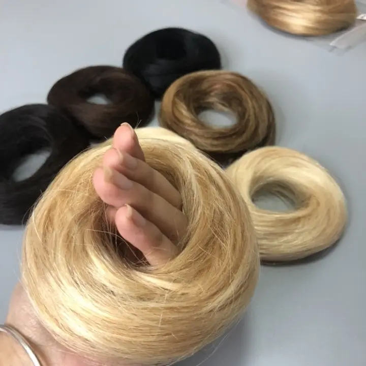 Human Hair Scrunchie With Rubber Band Hair Ring Wrap On Hair Chignon Ponytails Bun Extensions