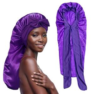 Gorros de dormir de seda satinada ajustables para mujer, los más vendidos, con alta elasticidad y lazo, gorros de noche de tubo largo - Product Image 4