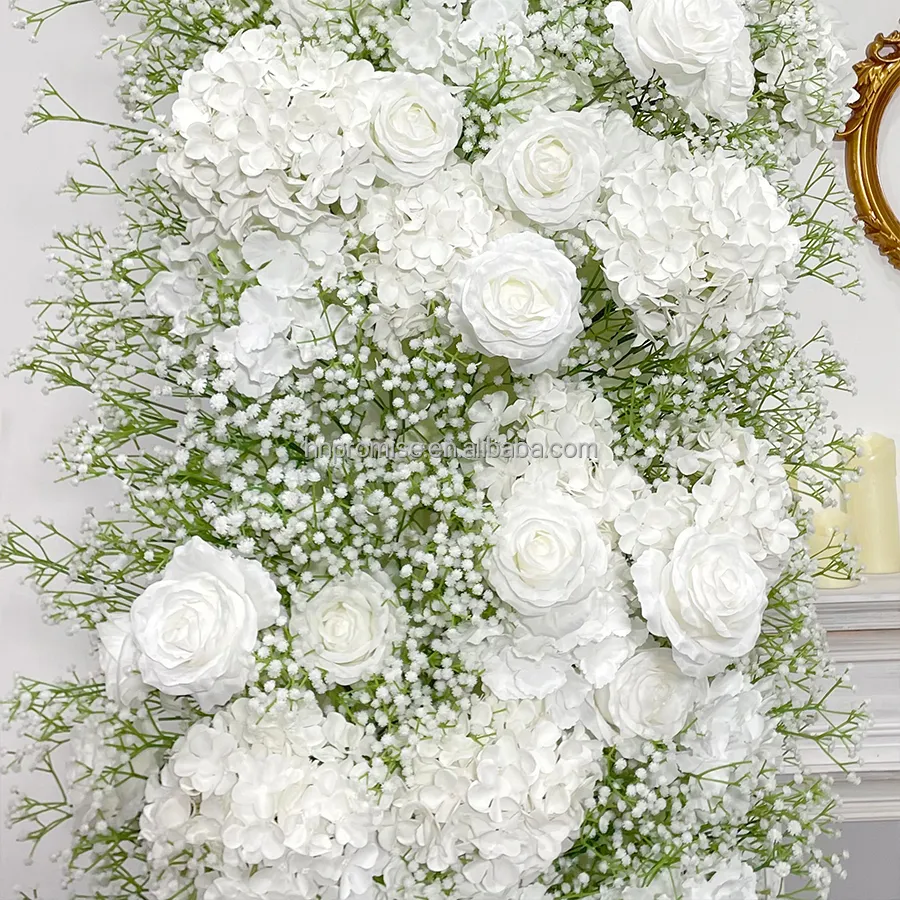 Promise Event Party Decoration Artificial White Rose Baby Breath Wedding Arch