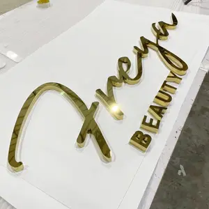 办公室内部金属墙壁标志定制玫瑰金室内标志3D标志不锈钢字母标志美容商务水疗
