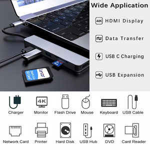 หลายพอร์ตฮับประเภท-C USB 3.1 สำหรับ 2.0 เครื่องอ่านการ์ดไมโคร SD 85W อะแดปเตอร์ชาร์จอลูมิเนียมอัลลอยด์โทรศัพท์มือถือแล็ปท็อป 5-8 - Product Image 4