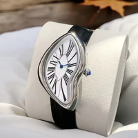Montre Homme Unique Rétro Y2K Chiffres Romains Effet Fondant, Montre-Bracelet Vintage Paris Forme Irrégulière en Cuir