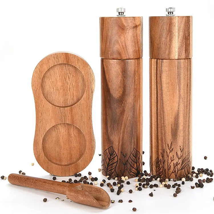Hot Sales Large Capacity 8 Inch Solid Wood Refillable Kitchen Chef Cooking Seasonings Salt and Pepper Grinders