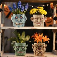 Ensemble de pots de fleurs en résine visage de monstre d'Halloween, pot de fleurs tête de goblin d'horreur, vase décoratif de table, ornement de plante pour bureau à domicile, cadeau