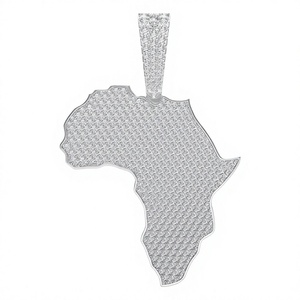 Collier personnalisé en argent 925 plaqué rhodium, style hip-hop, pendentifs géométriques en forme de carte de l'Afrique, breloques en diamant moissanite - Product Image 1