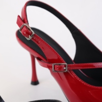 Sandales d'été 2025 en PU verni rouge à talon fin et pointu, chaussures de créateur à talons hauts pour femmes