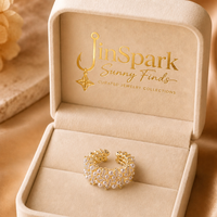 JinSpark 'Luminous Vintage' Perlen- & Baguette-Zirkon Breiter Manschettenring