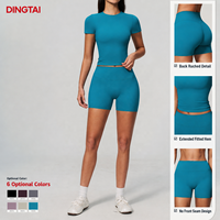 Ensemble de yoga 2 pièces pour femme, doux comme du beurre, respirant, grande taille, taille haute, effet ventre plat, tenue d'entraînement, short de sport et haut à manches courtes