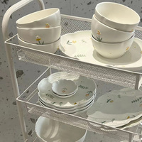 Service de table en céramique de style japonais avec motif floral en relief, vaisselle en porcelaine durable comprenant assiette et bol