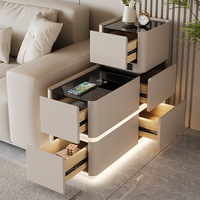 Table d'appoint moderne en bois de rose avec prise électrique, haut-parleur Bluetooth, chargeur sans fil et rangement minimaliste pour salon