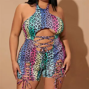 Ready Made Leopard Printing Bunte Plus Size Yoga Wear Neue Sexy Plus Size Jumps uit Frauen Plus Size Sport Fitness Outfit