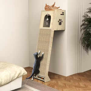 高級ラバーウッド製キャットタワー、環境に優しい多層構造と大型猫用爪とぎポール付き - Product Image 1