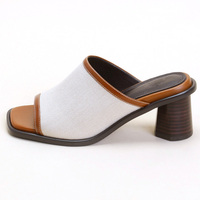 Mules en cuir véritable haut de gamme avec logo personnalisé, nouvelle mode, sandales à bout carré pour femme, chaussures tendance