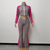 Ensemble streetwear 2 pièces pour femme, veste courte zippée à rayures colorblock et pantalon évasé à cordon de serrage, survêtement pour grande taille, logo personnalisé