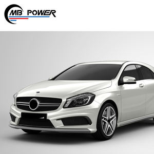 Kit de carrocería de estilo A clase A45 A apto para W176 A200 A250 2013- A45 parachoques delantero Punta de escape falda lateral material PP Facelift - Product Image 2