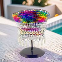 Venta al por Mayor, 3 MOQ, Gorra de Capitán Personalizada con Lentejuelas de Arcoíris, Borla de Perlas, Pedrería, Gorras Casuales para Playa, Festivales, Fiestas, Unisex
