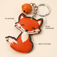 Porte-clés renard en cuir PU mignon, pendentif clochette en peluche animal de dessin animé, porte-clés de voiture, accessoire de sac, cadeau RR08