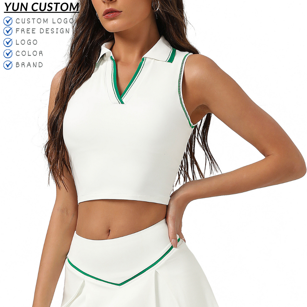 Custom Logo Slim Fit Yoga Vest Set Padded Sleeveless Top and V-Line Waistband Pleated Tennis Skirt Set Anti-Exposure Sports Suit