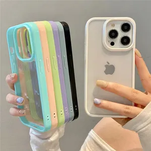 transparent tpu pc anti-shock cellphone case for iphone 13 12 11 pro max for iphone 15 silicone bumper frame case