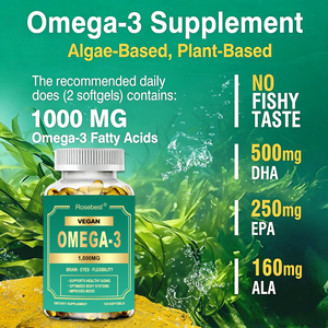 Gélules végétaliennes Oméga-3 à marque privée 1000mg Huile d'algues et de lin <span class=keywords><strong>DHA</strong></span> EPA <span class=keywords><strong>ALA</strong></span> avec D3 K2 CoQ10 – Complément pour le soutien du cerveau, des yeux et des os - Product Image 2