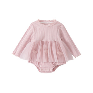 Tutina per Neonata Primavera 2026, Nuovi Arrivi, Stampa a Cuore in Rete, Colletto in Pizzo, Dolce Tuta Rosa - Product Image 5