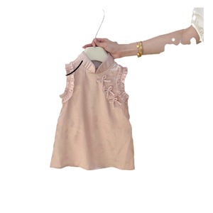 Childrens Cheongsam Dress Solid Color Cotton Summer Party Wear For Baby Girl - Product Image 5
