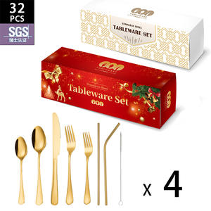 Youngtuo Stainless Steel Tableware <b>Set</b> 32Pcs Christmas Gift Box Durable <b>Cutlery</b> <b>Set</b> For Holiday - Product Image 5
