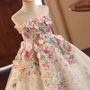 Abito da Principessa in Chiffon per Bambine, Design Raffinato ed Ecologico, Motivo Floreale, Tutu <span class=keywords><strong>Bianco</strong></span> Vaporoso per Compleanni e Matrimoni - Product Image 2