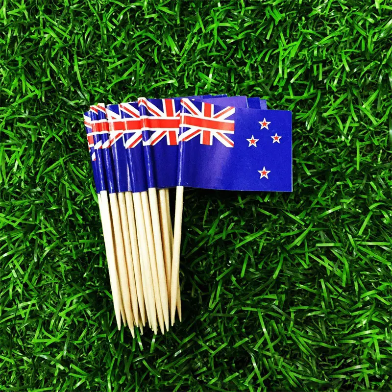 使い捨ての環境に優しい木製の竹ニュージーランドの旗つまようじの旗ナチュラル6.5cmまたはカスタマイズサイズのパンケーキの旗の装飾