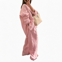 Ensemble rose ample pour femme, chemise à manches longues et pantalon large, tenue décontractée printemps-été