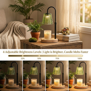 Lampada Scaldacandele Senza Fiamma Multicolore all'Ingrosso, Paralume in Vetro Sfaccettato Color Oro Champagne, Braccio Curvo Regolabile in Metallo con Base in Legno - Product Image 2