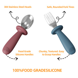 Juego de tenedor y cuchara de entrenamiento para bebés con mango corto ISSILI |   Acero Inoxidable 304 con Cubierta de Silicona |   Utensilios para la Alimentación de Niños Pequeños - Product Image 4