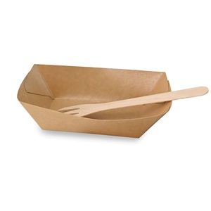 Barquettes à collation en carton, capacité 400 ml, 17x11,5x4 cm, couleur marron, jetables, écologiques, barquettes marron pour collations - Product Image 5
