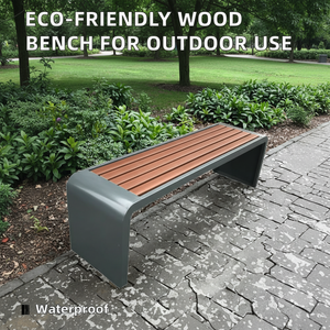 Banc public extérieur écologique en bois massif et métal, résistant à l'eau, pour patio, <span class=keywords><strong>jardin</strong></span>, parc - Product Image 5