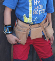 Sac à outils en cuir pour jeunes constructeurs, ensemble de crayons de charpentier pour enfants, ceintures à outils en daim durables pour enfants avec boucle pour marteau en cuir