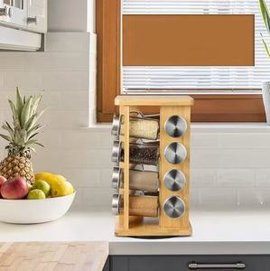 Especiero Giratorio Redondo <span class=keywords><strong>de</strong></span> Bambú para Encimera, 16 Frascos <span class=keywords><strong>de</strong></span> Vidrio con Tapas, Especiero <span class=keywords><strong>de</strong></span> Madera <span class=keywords><strong>de</strong></span> Bambú - Product Image 1