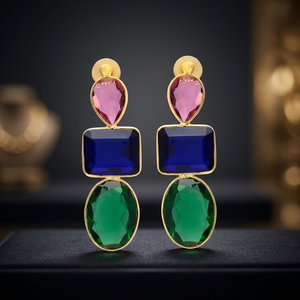 Pendientes de latón hechos a mano con gemas, chapados en rodio, unisex, estilo étnico bohemio - Product Image 2