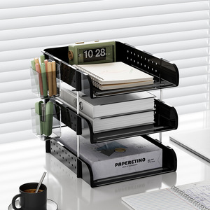 Clear Acrylic Desktop Organizer 4 Layers A4 <b>File</b> Storage <b>Box</b> Office Stationery Holder Workstation Document Tray - Product Image 4
