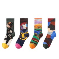 Chaussettes ras du cou tricotées pour femme, motif peinture à l'huile rétro, tendance automne-hiver, style Renaissance, art français, coton, pour étudiants et littéraires