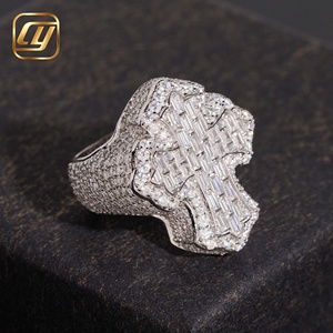 VVS Full Pave Baguette Lab Grown Diamond Cross <b>Ring</b> IGI Certified 925 Sterling Silver Wavy Edge Iced Out Hip Hop <b>Mens</b> Religious - Product Image 5