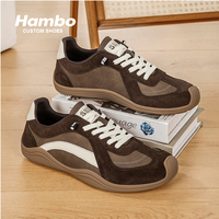Baskets décontractées rétro en cuir de porc souple, patchwork, chaussures de marche avec lacets élastiques, design paresseux, antidérapantes, chaussures de sport tendance