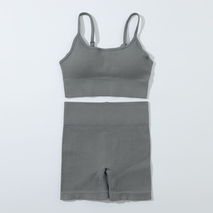 2024 Logo personnalisé nouveau sans couture vêtements de <span class=keywords><strong>sport</strong></span> Yoga <span class=keywords><strong>tenue</strong></span> côtelé évider soutien-gorge de <span class=keywords><strong>sport</strong></span> et short de <span class=keywords><strong>sport</strong></span> ensemble leggings pour les femmes - Product Image 5