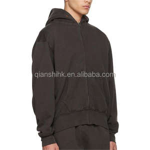 เสื้อฮู้ดซิปแบบขายส่ง เนื้อผ้าหนา สไตล์สตรีทแวร์ คุณภาพสูง ผ้าเฟรนช์เทอร์รี่ ทรงโอเวอร์ไซส์ ไหล่ตก ทรงบ็อกซี่ แบบครอป - Product Image 2