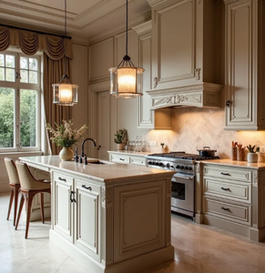 Armoires <span class=keywords><strong>de</strong></span> <span class=keywords><strong>cuisine</strong></span> encastrées élégantes avec moulures dentelées |   <span class=keywords><strong>Hotte</strong></span> <span class=keywords><strong>de</strong></span> <span class=keywords><strong>cuisine</strong></span> et évier <span class=keywords><strong>de</strong></span> style farmhouse en acier inoxydable - Product Image 2