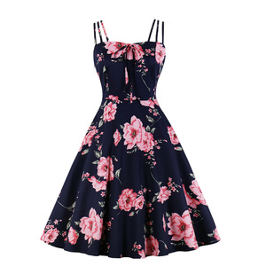 Nuovo Abito Estivo Americano e Australiano Anni '50, Vendita Calda, Stile Retrò Stampato, Taglie Forti, Floreale, con Spalline, Moda Vintage Casual per Feste - Product Image 2